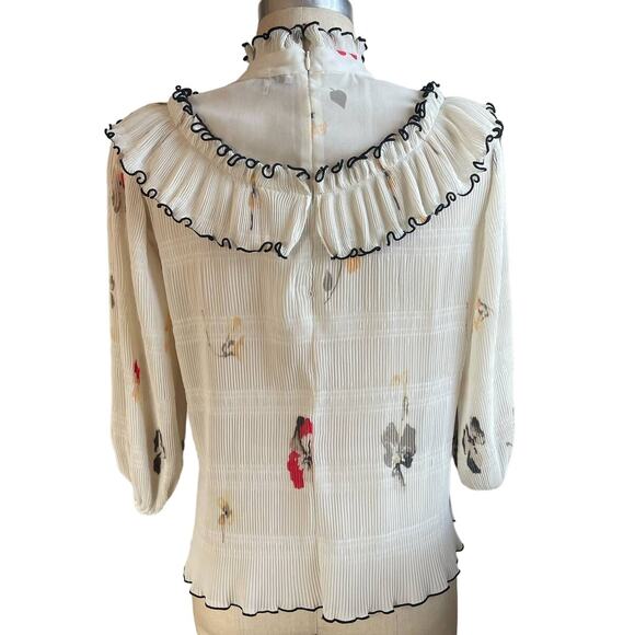 Ganni Pleated Ruffled Cream Floral Lowell Blouse Shirt Size 36 US 4 - Picture 4 of 11
